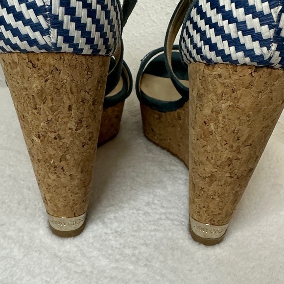 Jimmy Choo Blue and White Wedge Sandals - Picture 4 of 17